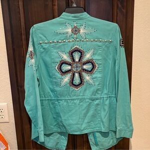 Double d Ranch Turquoise Jacket embroidered cross design studded L